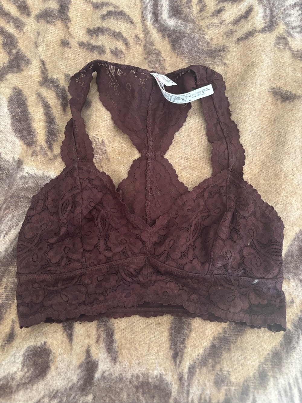 Free People Lace Racerback Bralette in Chocolate Brown